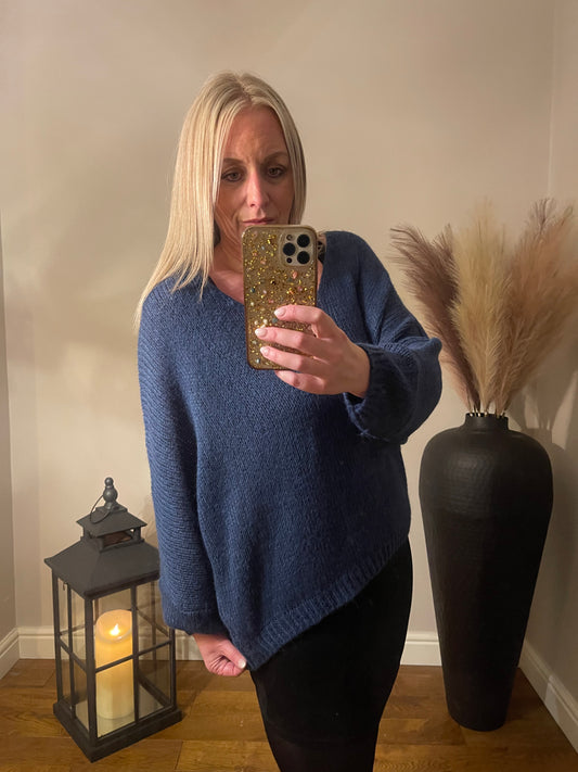 Eleanor Chunky V neck jumper - Blue