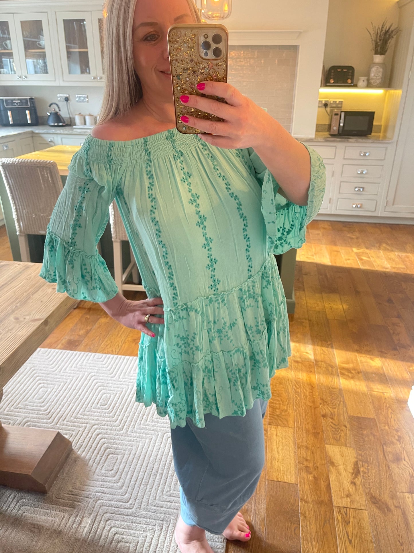 Darcy Embroidered Top - Mint Green