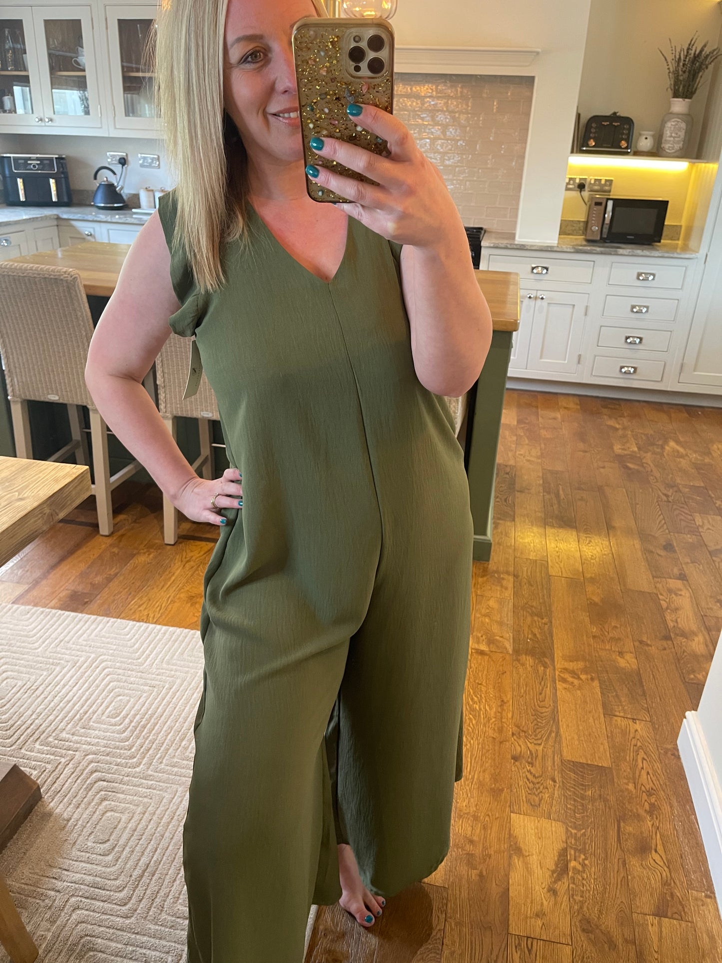 Kenya - Jumpsuit with Frill Sleeve - Khaki