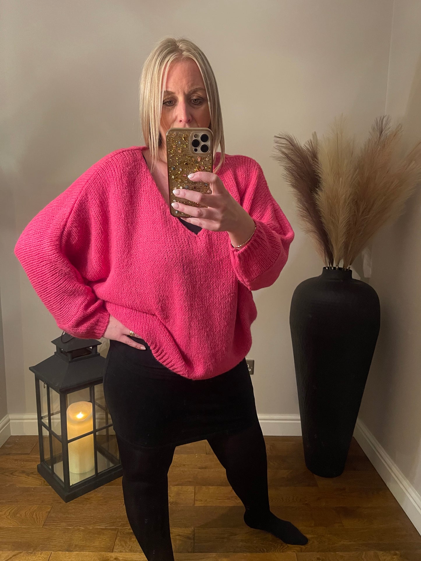 Eleanor Chunky V Neck Jumper - Pink