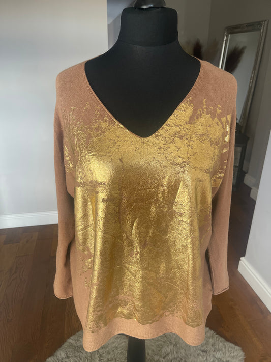 Monique - Gold Print Top - Rust