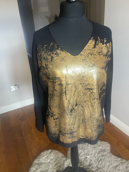 Monique - Gold Print Top - Black