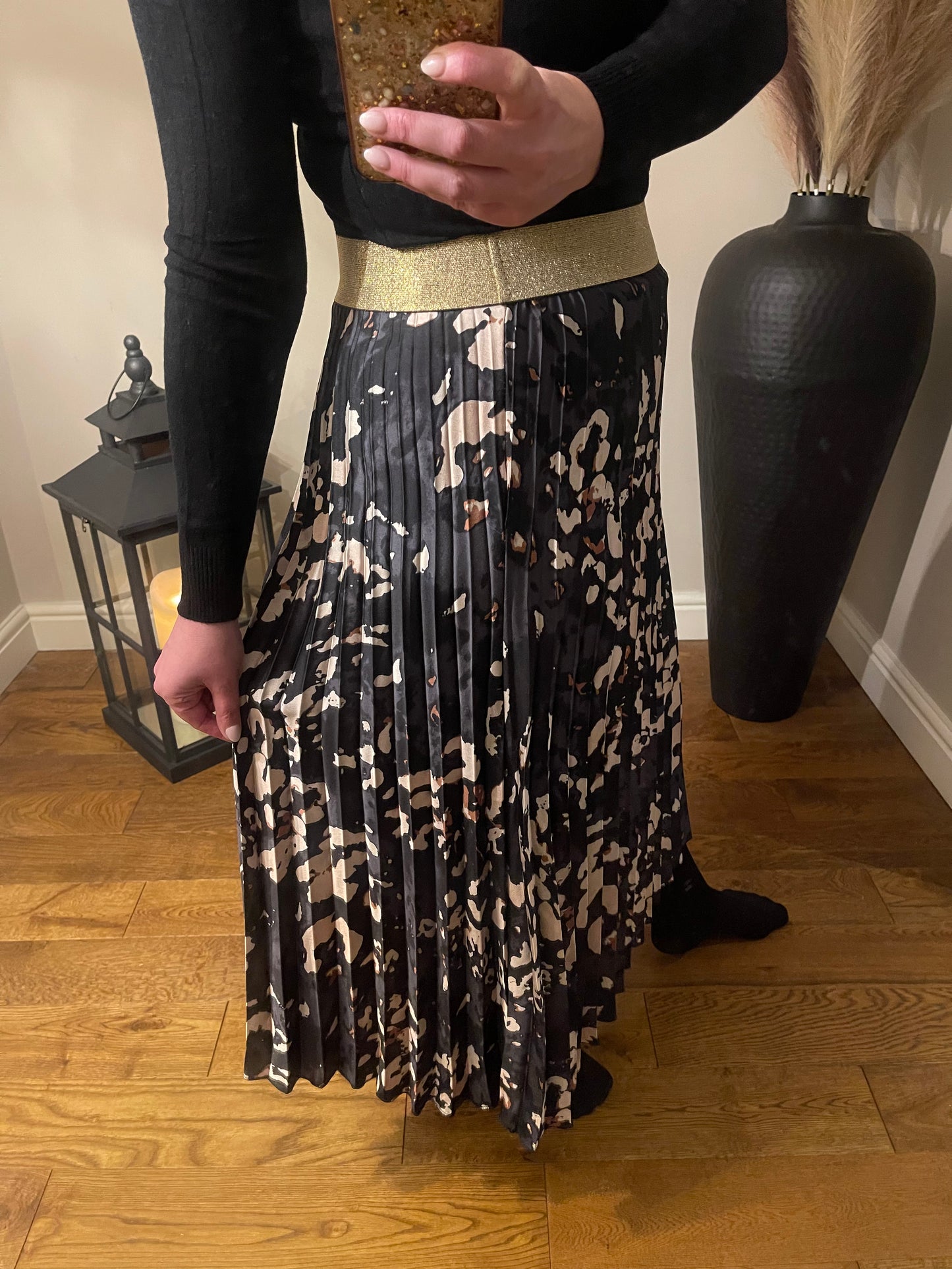 Gold Band Pleated Skirt - Floral