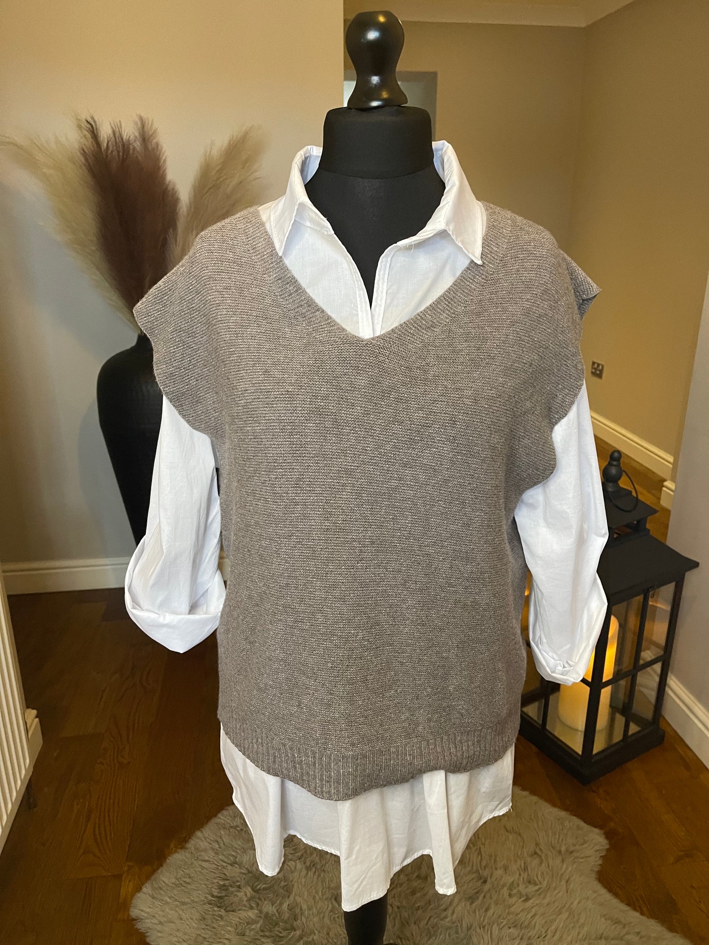 Knit Vest Top & Shirt - Stone