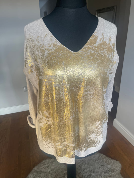 Monique - Gold Print Top - Stone