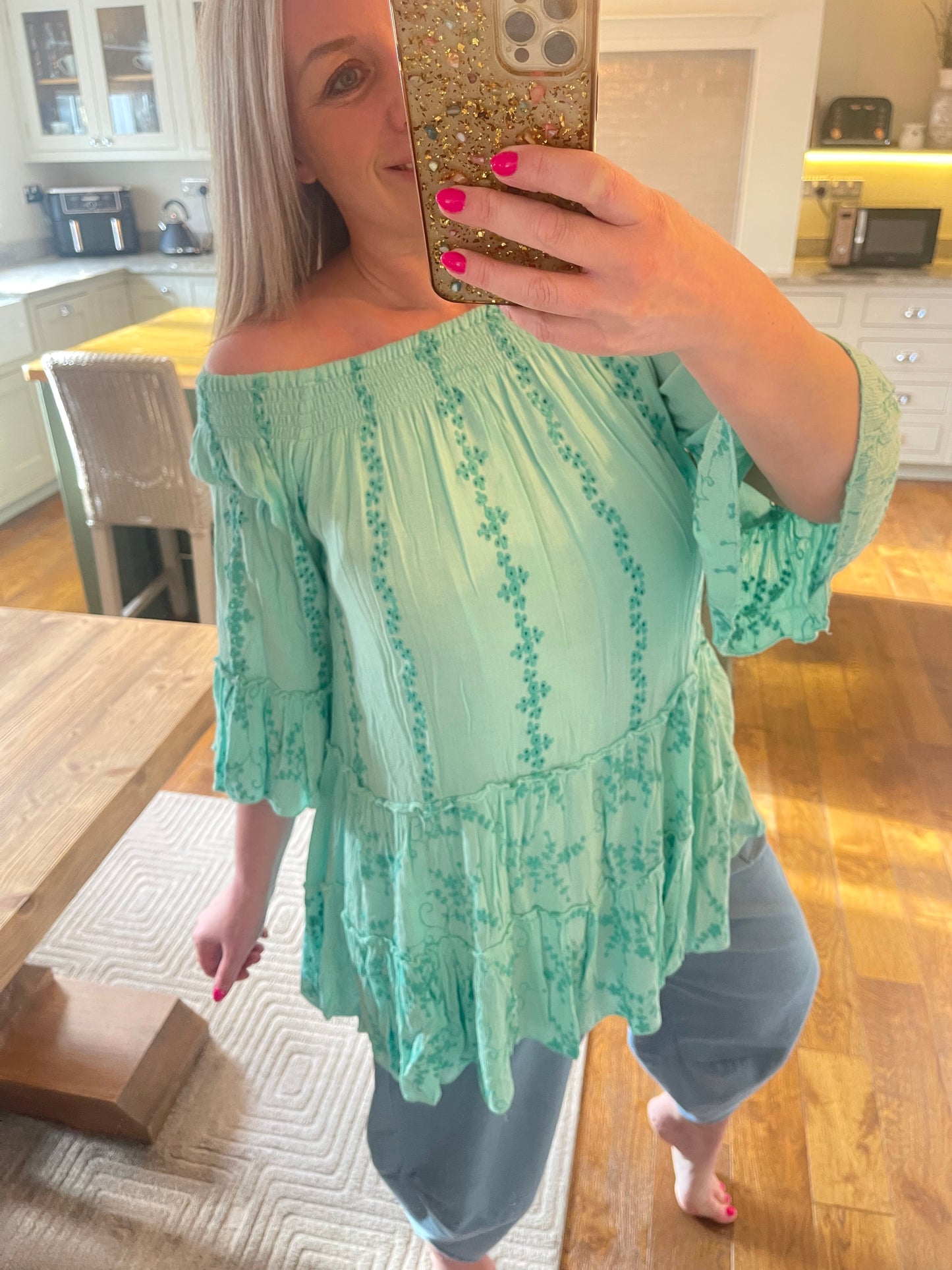 Darcy Embroidered Top - Mint Green