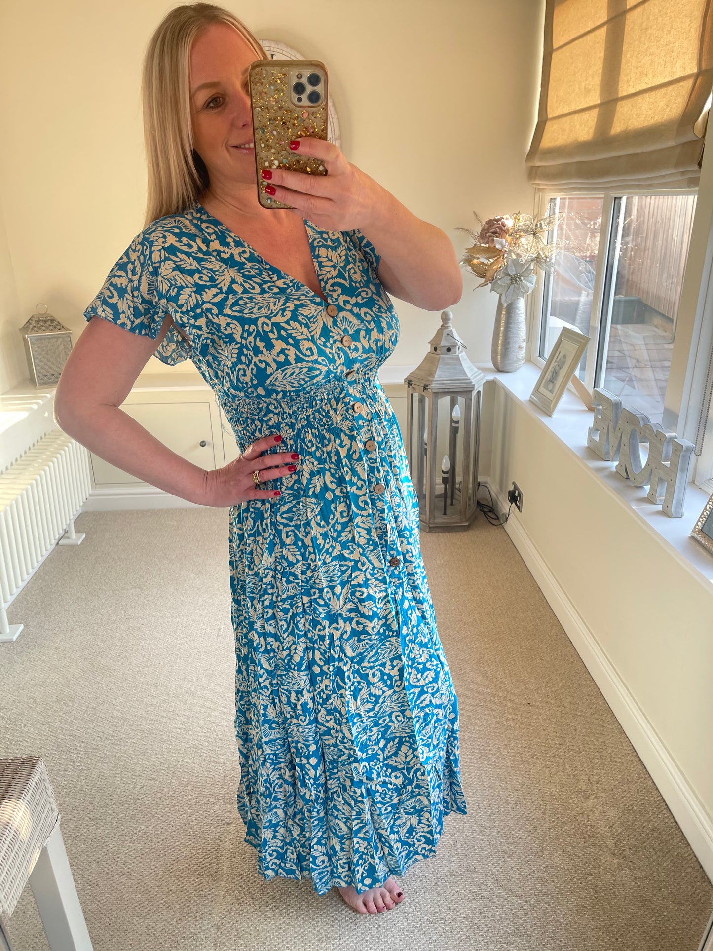 Heather - Floral Print Maxi Dress - Turquoise