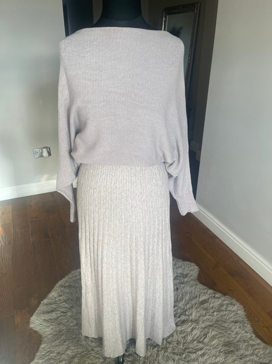 Audrina - Pleated Knit Skirt - Stone