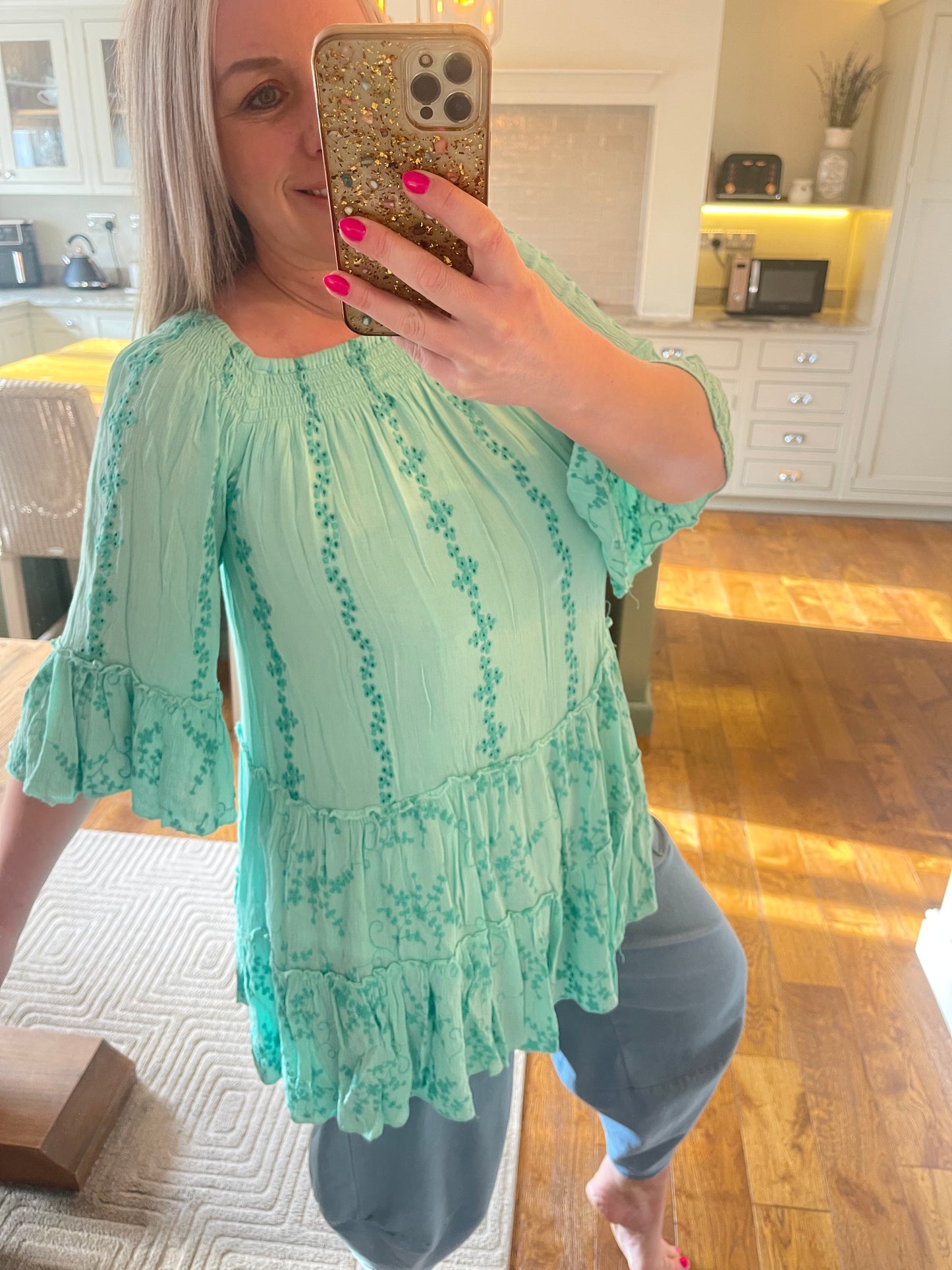 Darcy Embroidered Top - Mint Green
