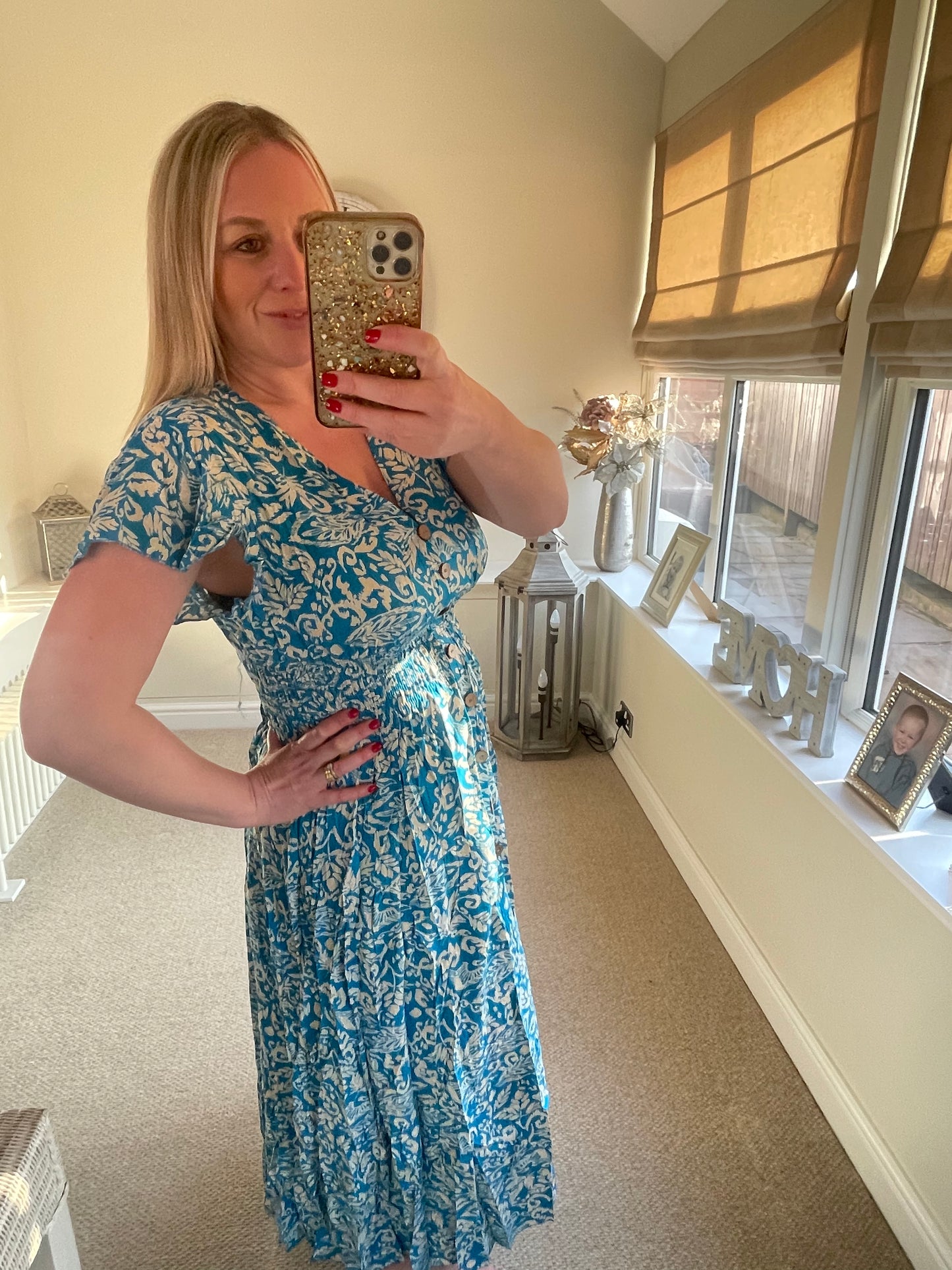 Heather - Floral Print Maxi Dress - Turquoise