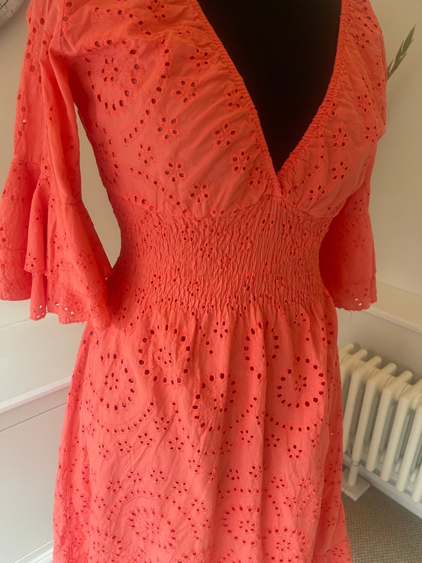 Embroidered Midi Dress - Coral